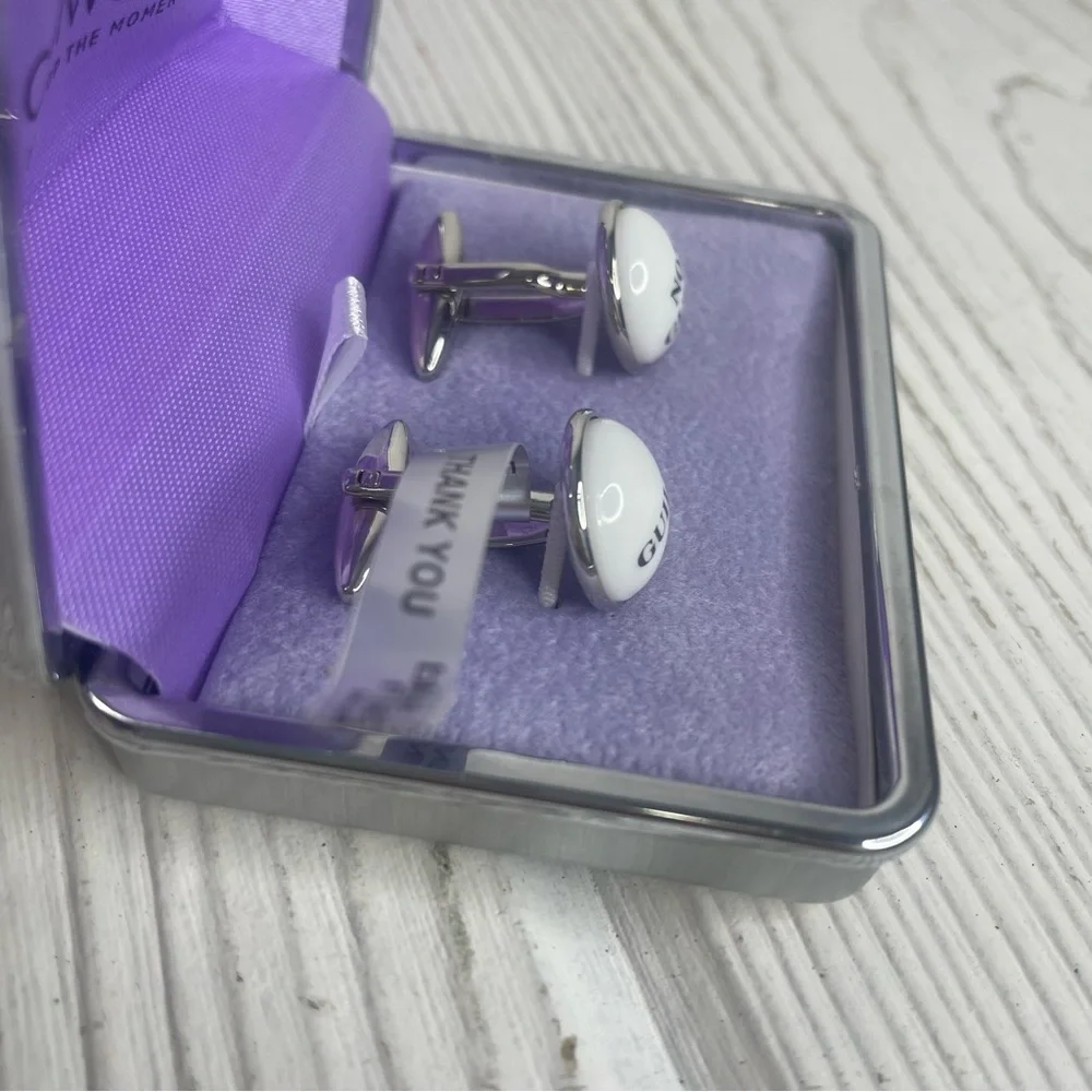 Cuffwear Guilty Not Guilty Cuff Links Rhodium Plated NIB Swivel Back Gift Box